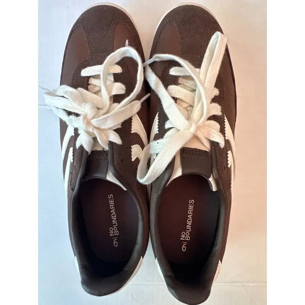 No Boundaries Retro Sneakers Women 9 Brown White Suede Look Y2K Terrace